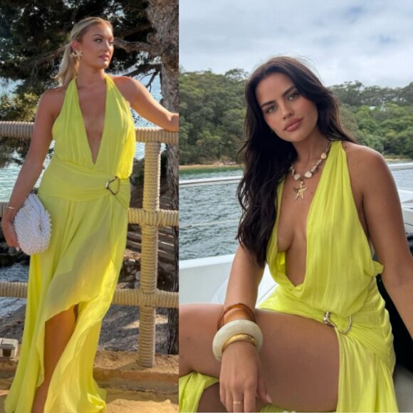 House of CB Olessia Acid Lime Backless Halter Maxi Dress Size L+ XL - Picture 3 of 13